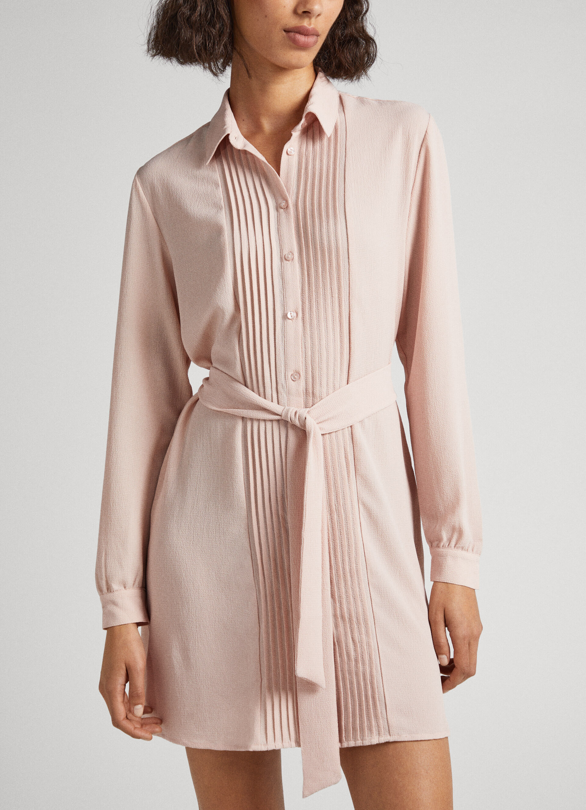 VESTIDO CAMISA DE CREPE - rosa acinzentado