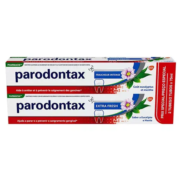 Pasta de dentes com flúor Parodontax, frescor intenso, pacote com 2 unidades de 75ml