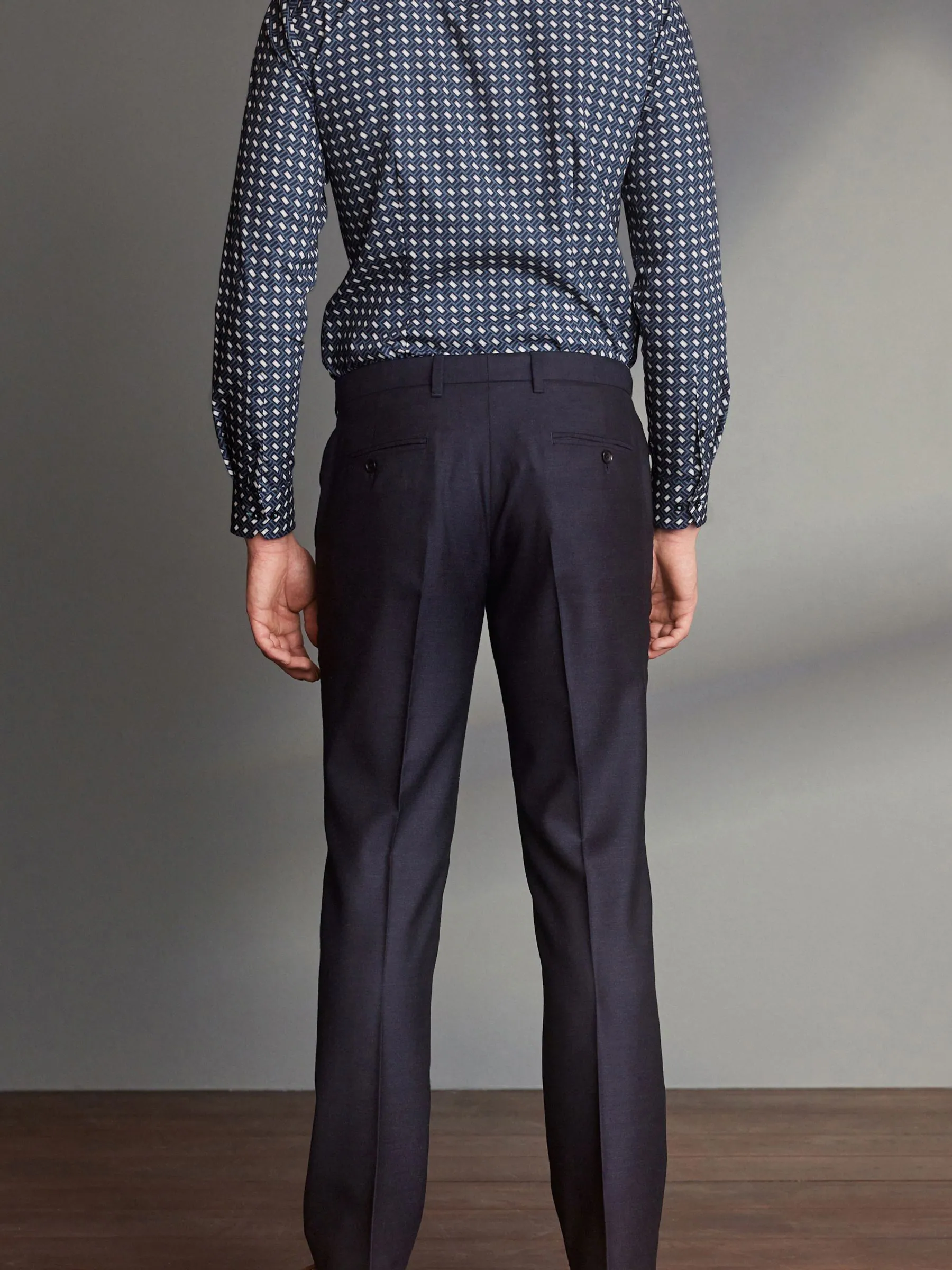 Donkerblauw - Normale Pasvorm - Signature - 100% Wollen broek met Motion Flex-tailleband