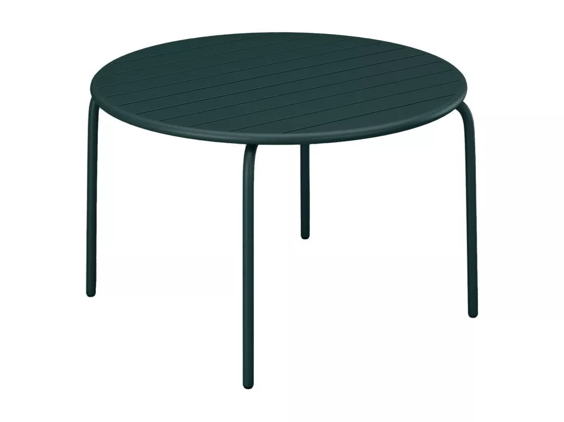 Salle à manger de jardin en métal - une table D.110 cm et 4 chaises empilables - Vert sapin - MIRMANDE de MYLIA