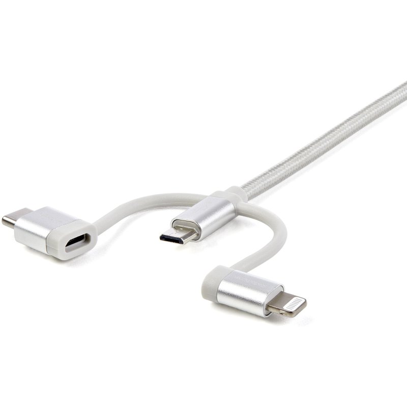 StarTech.com Câble multi chargeur USB de 1 m - Lightning USB-C Micro-B - Tressé