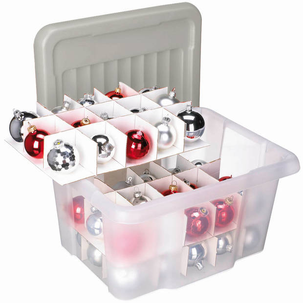 Sunware Nesta kerst opbergbox 24L met trays voor 45 ballen - transparant zilver