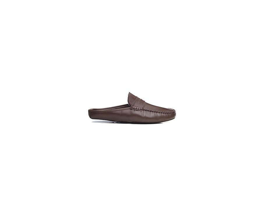 Chaussons ouverts homme cuir Chocolat