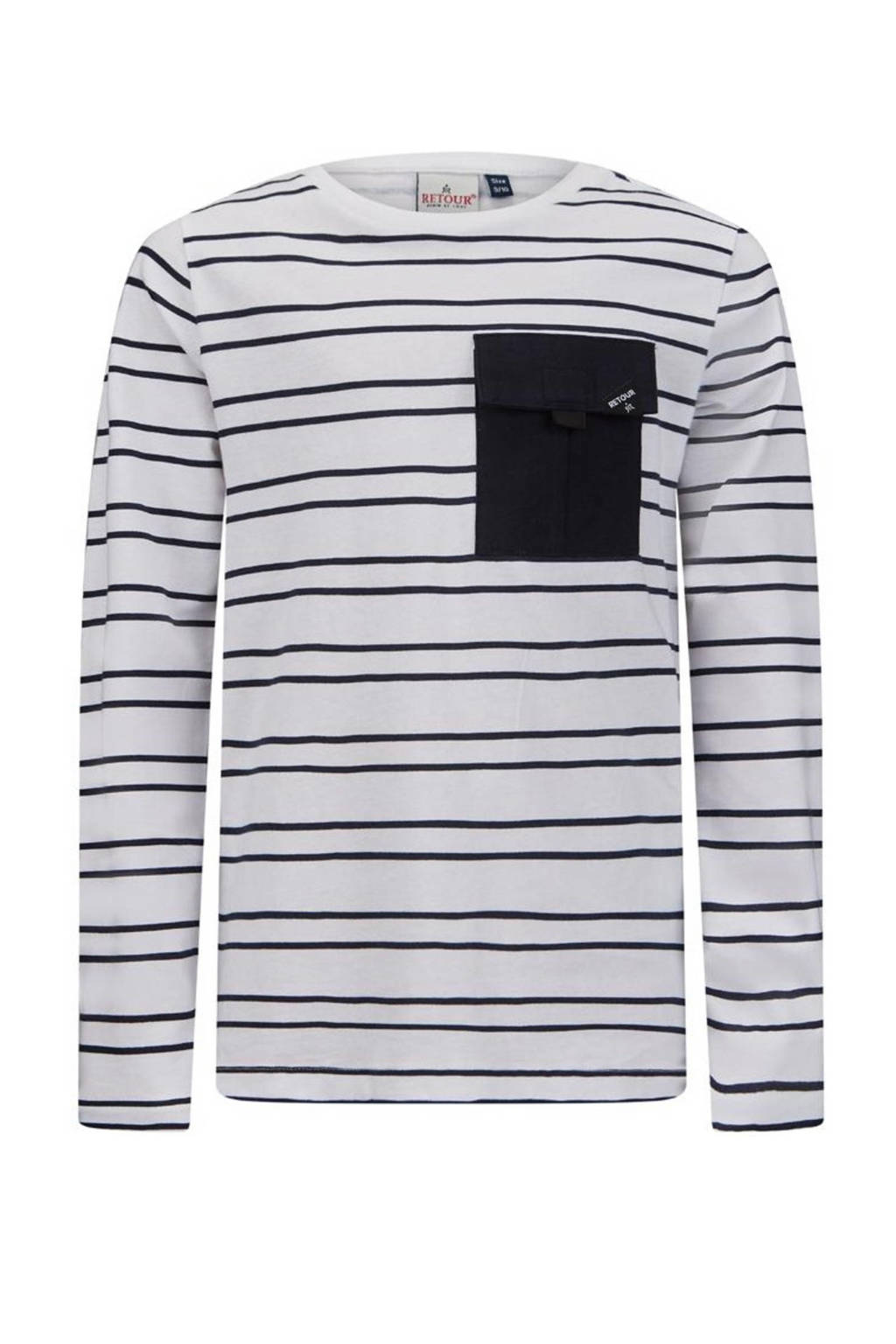 Retour Jeans gestreepte longsleeve Yuri wit/donkerblauw