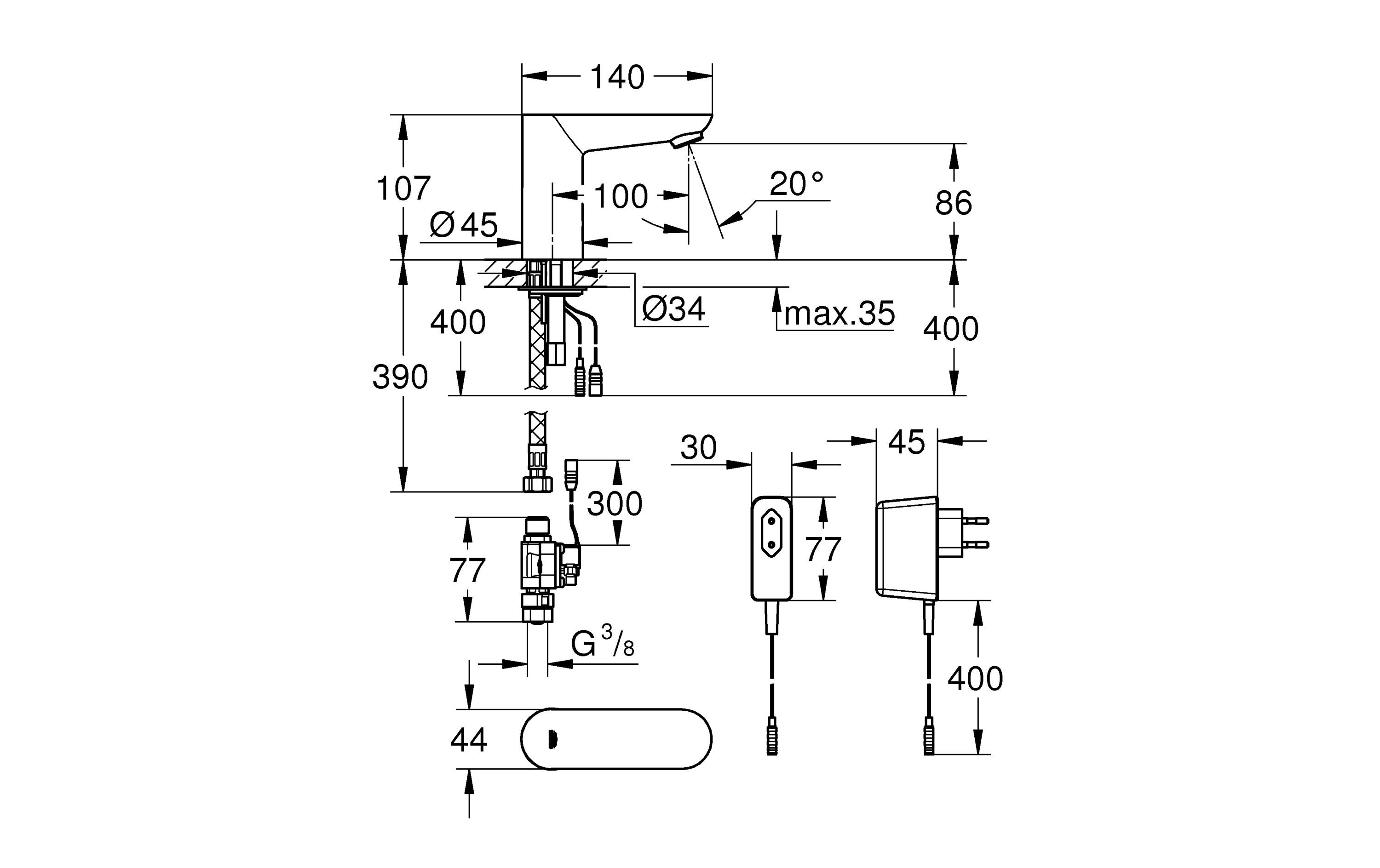 Elektronische Armatur Euroeco ohne Mischung<br>Elektronische Armatur