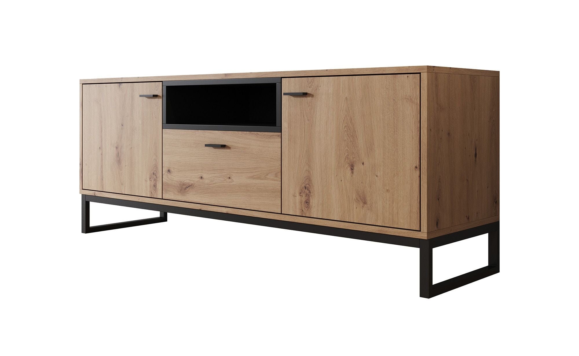 Meubella - TV-Meubel Ozzy - Eiken - Zwart - 135 cm