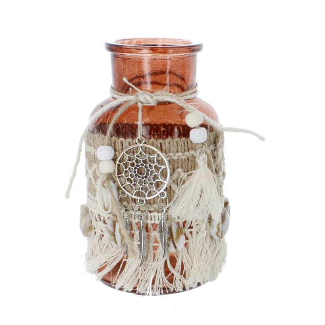 Vase mit Traumfänger-Deko - aus Glas - ca. 6,5 x 12,5 cm