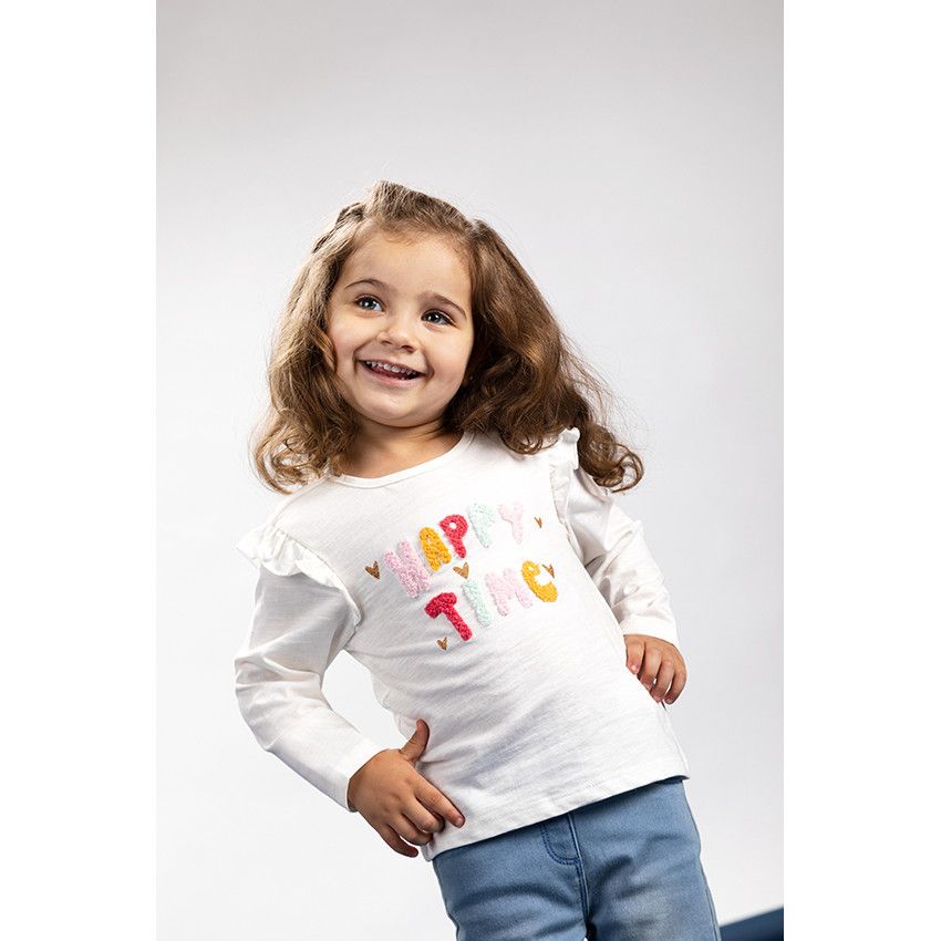 T-shirt manches longues en jersey fantaisie pour bébé fille - Ecru