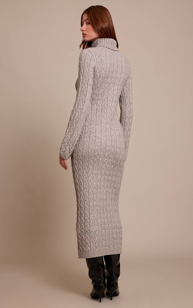Gris Robe Synthétiquell Maxi Col Roulé En Maille Torsadée Épaisse