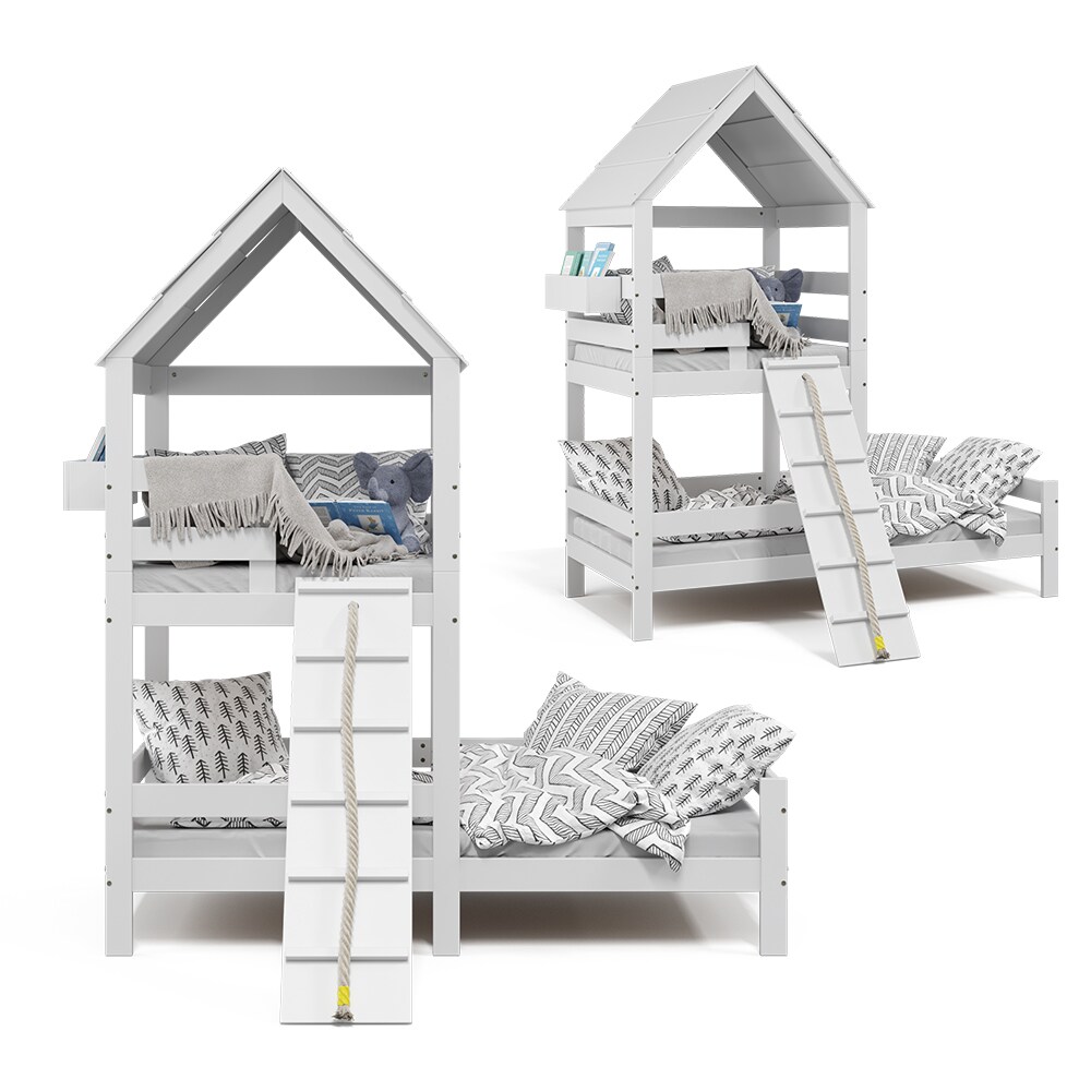 VitaliSpa Kinderbett Teddy 90x200cm Spielturm Bett Spielbett Jugendbett Hausbett Weiß