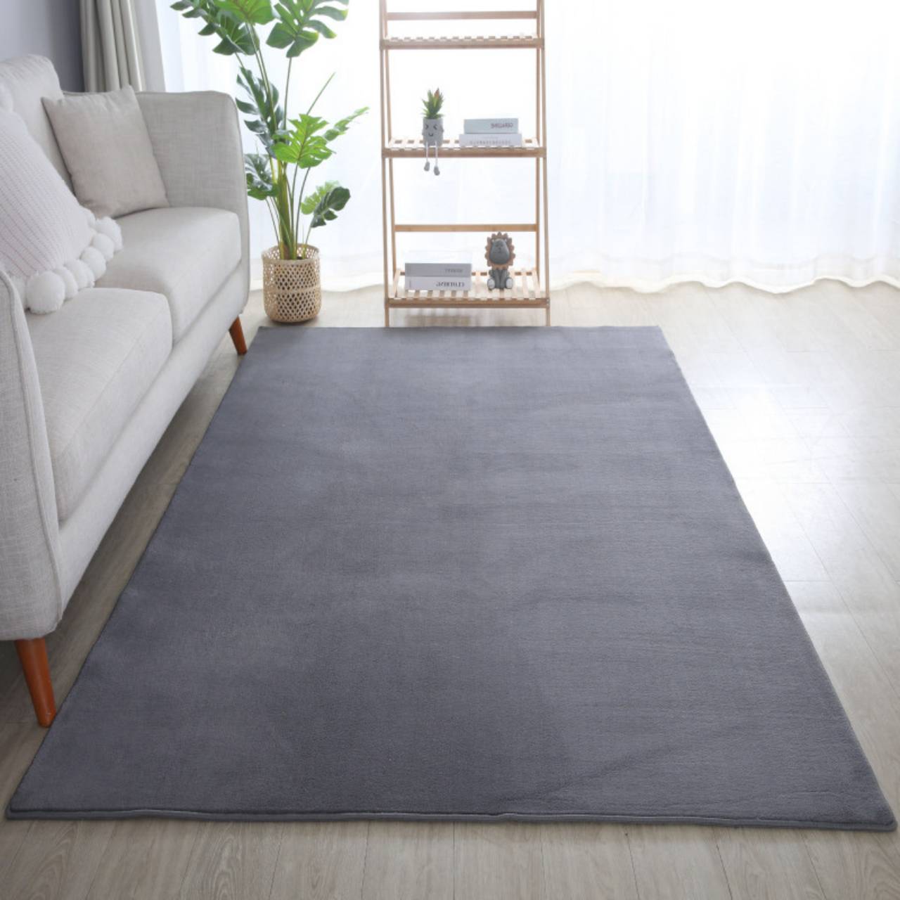 Waschbarer Teppich Wohnzimmer, Kurzflor rutschfest Flauschig Weich, Einfarbig, Felloptik, Super Soft