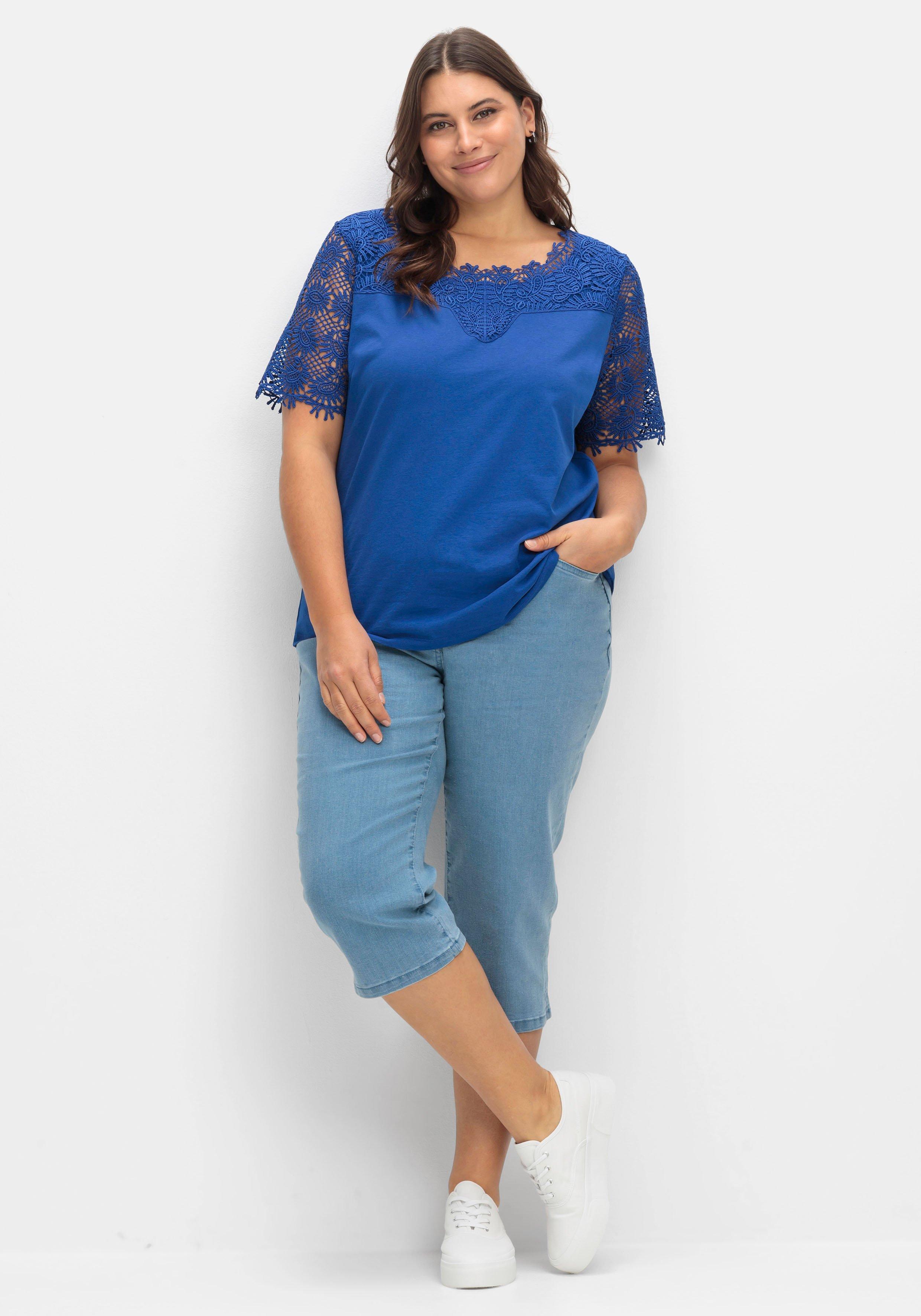 Shirt mit transparentem Spitzenbesatz