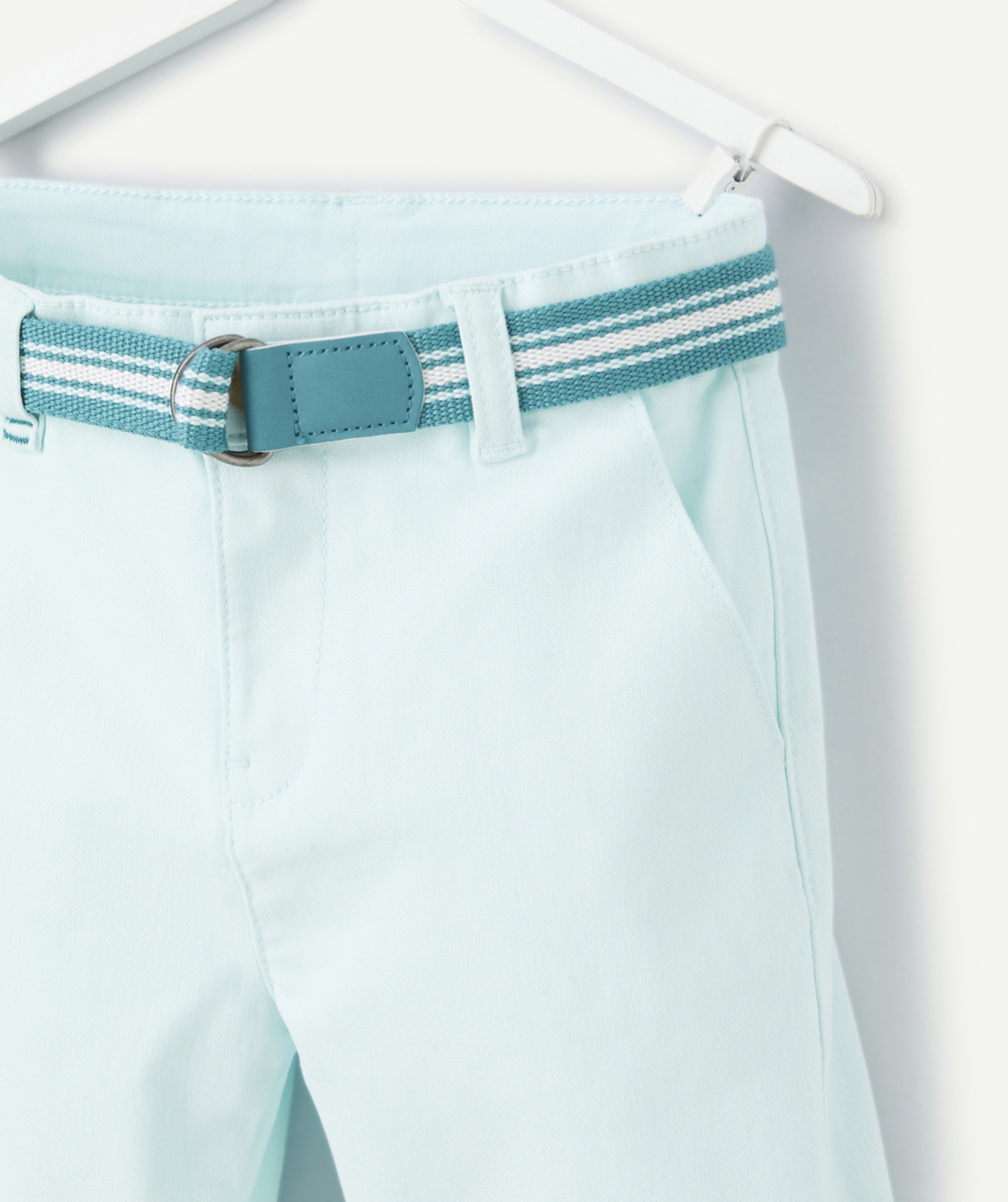 BERMUDA GARÇON BLEU MENTHE AVEC CEINTURE BLEU CANARD