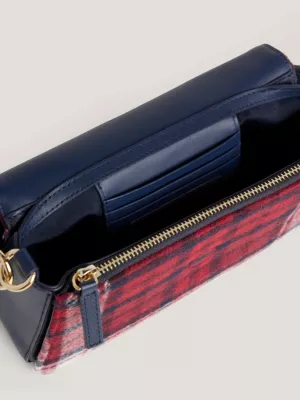Bolsa transversal de luxo em couro com estampa xadrez tartan