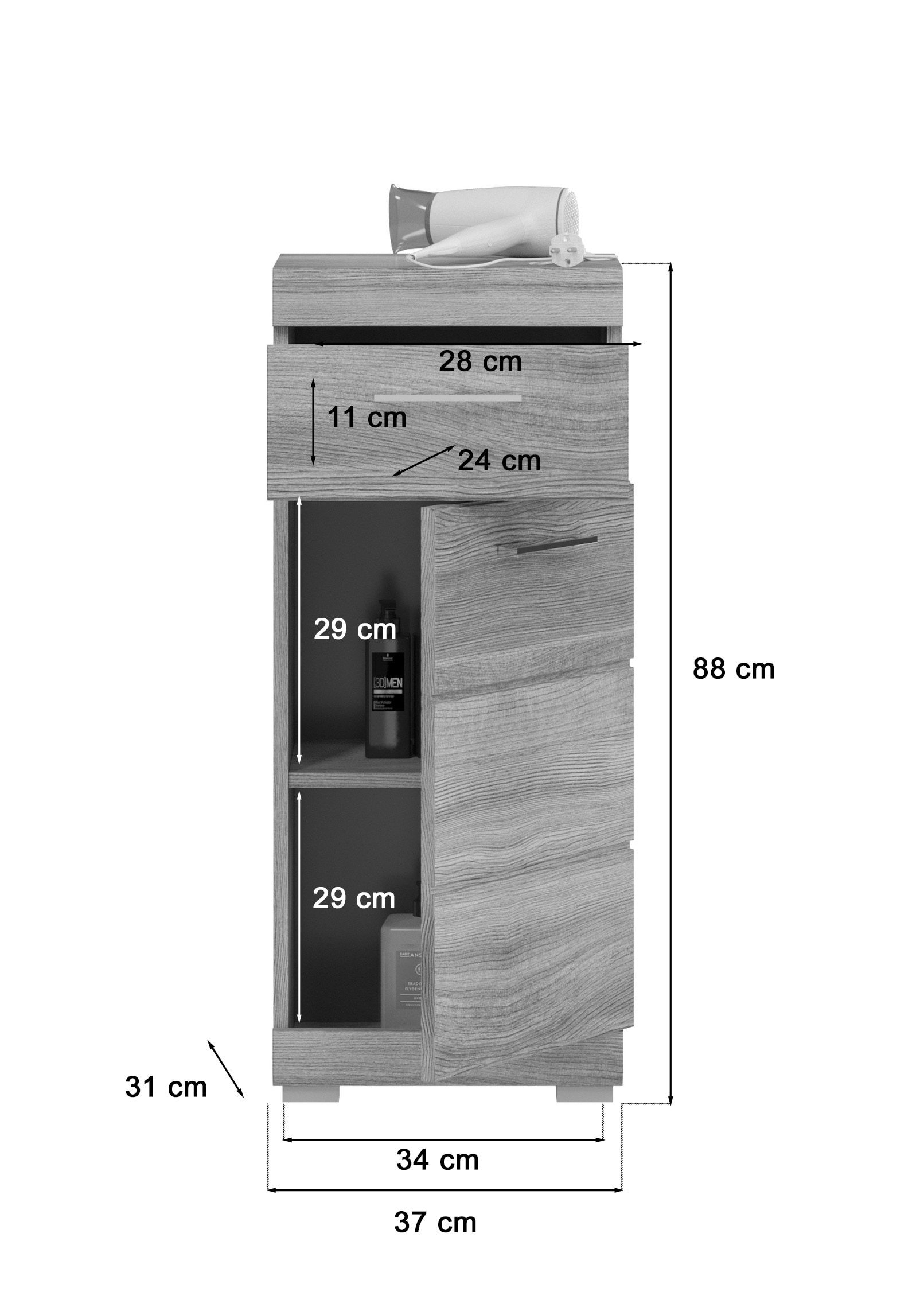 Unterschrank Soul grau B/H/T 37x88x31 cm