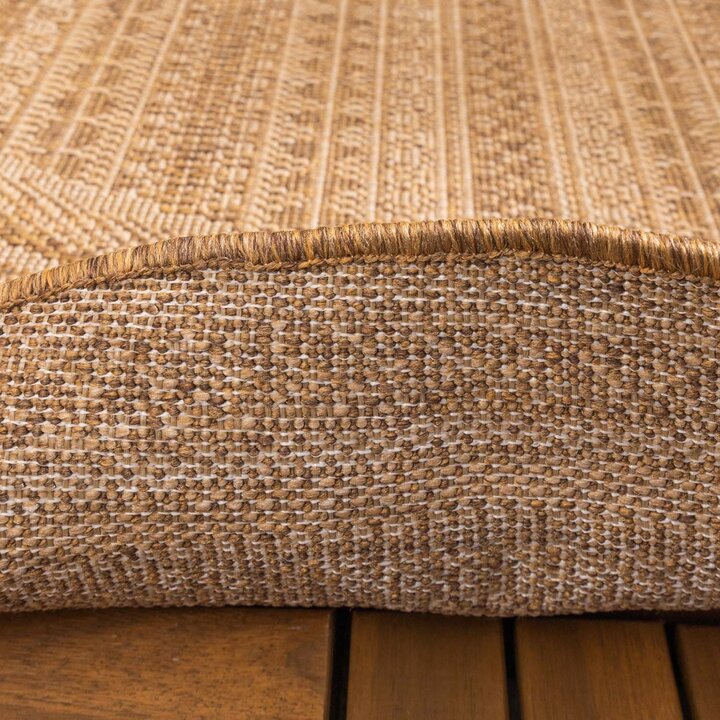 Rond jute buitenkleed - Mavi Stripes Creme/Bruin