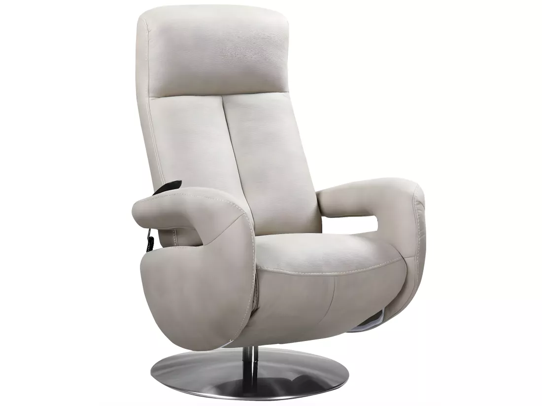 Fauteuil de relaxation électrique 2 moteurs en cuir avec têtière réglable Balbo-Couleur Beige