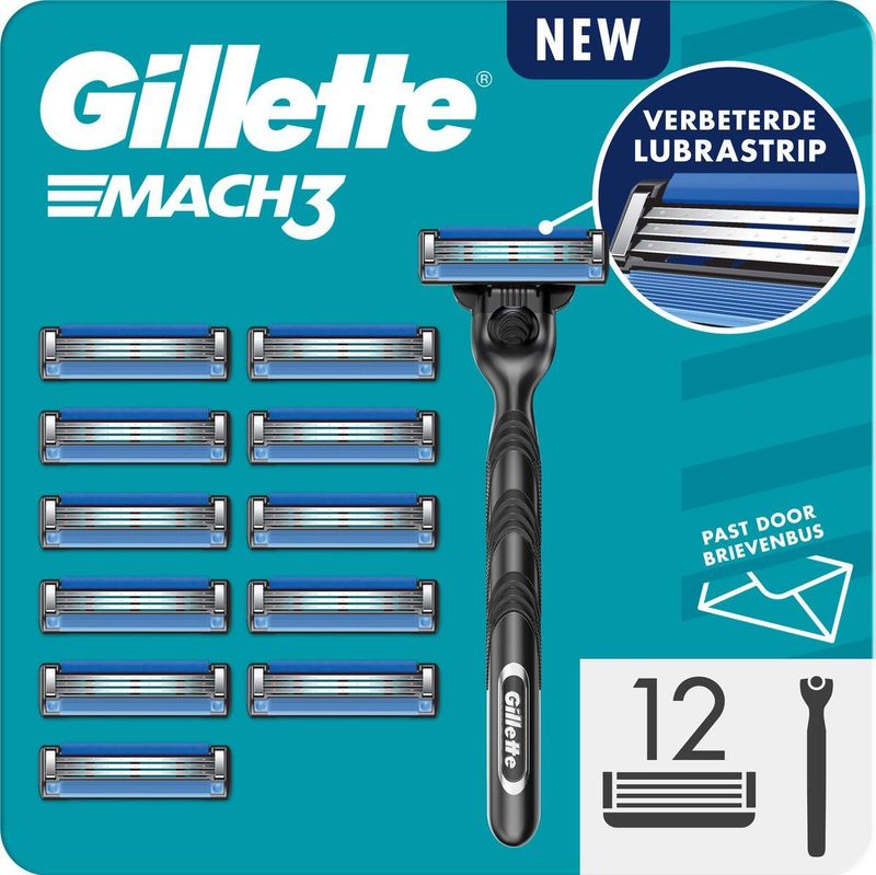 Gillette - Mach 3 - Scheermes Voor Mannen - 12 Scheermesjes - Brievenbusverpakking
