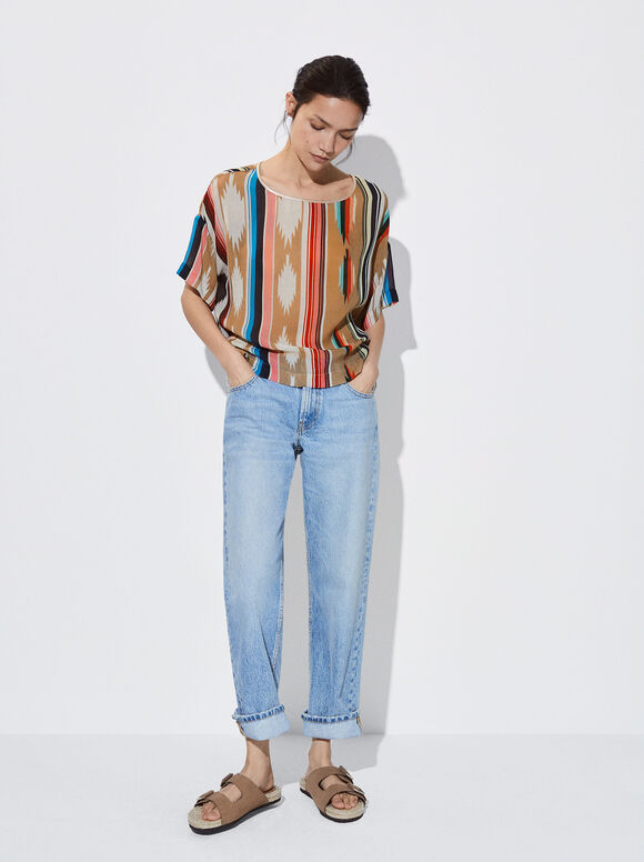 Blusa de manga curta estampada - Multicolorida