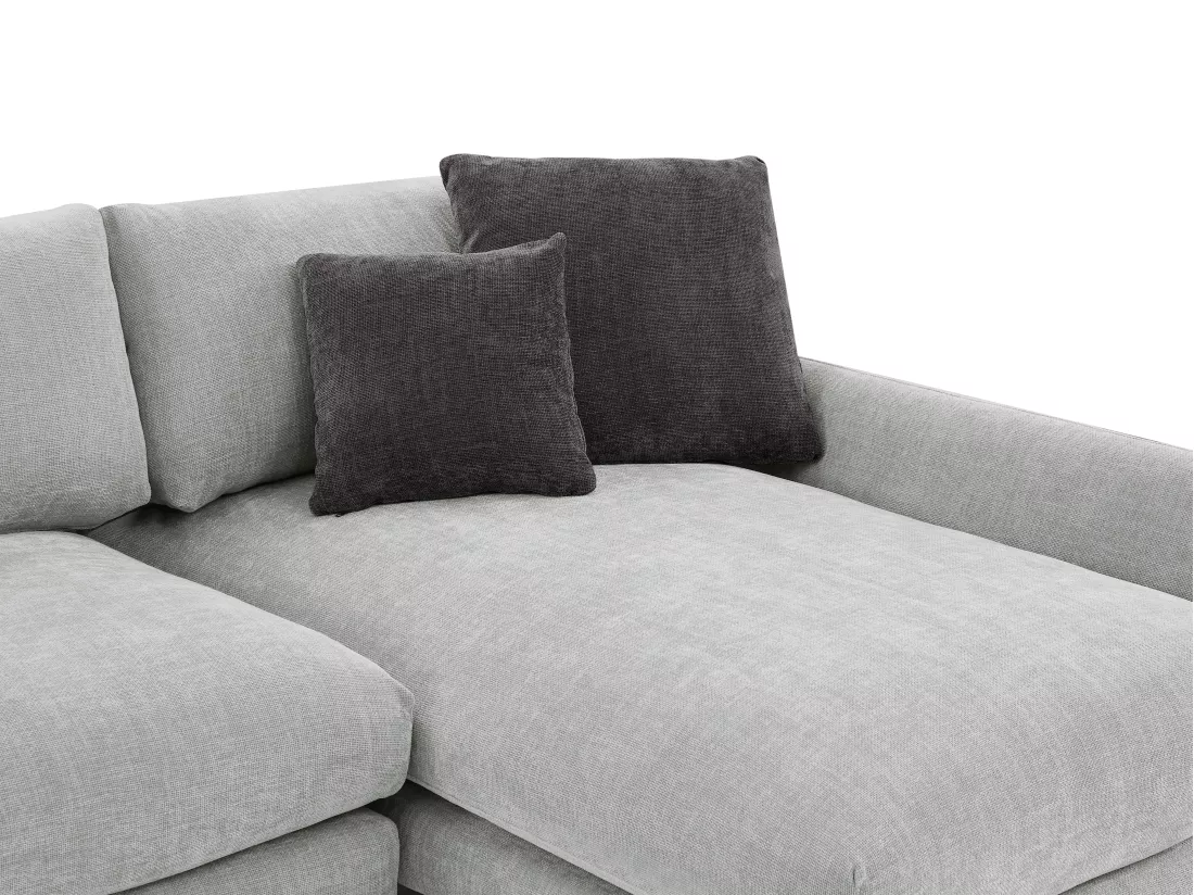 Canapé d'angle droit en tissu texturé gris clair ROCALTA