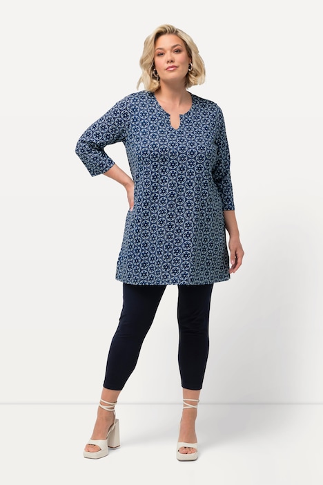 Longshirt, Blüten, Tunika-Ausschnitt, 3/4-Arm
