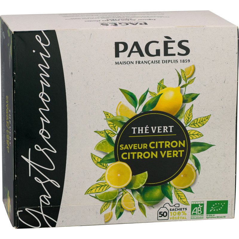 Thé vert citron-citron vert Bio Pagès - Boîte de 50 sachets