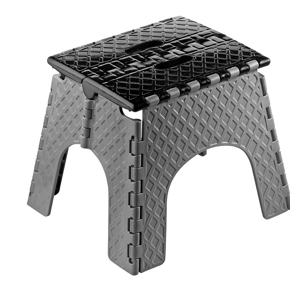 Tabouret marche pied pliant noir et gris H31 cm