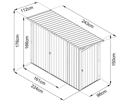 Multifunctionele 3-in-1 kast inclusief gereedschapshaken, 243 x 112 x 176 cm, antraciet