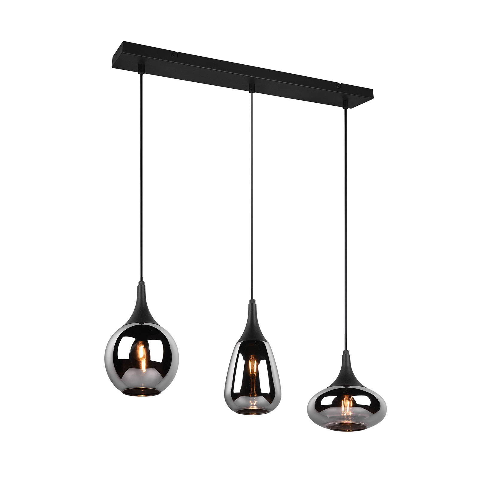 Pendelleuchte - schwarz - Glas bedampft - 3-flammig