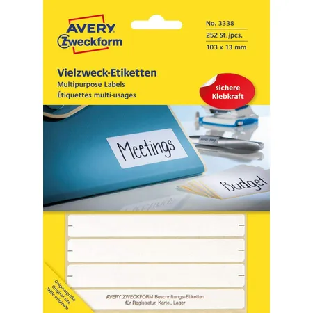 Avery Zweckform 3338 Vielzweck Etiketten 103 x 13 mm, 28 Bogen/252 Etiketten, weiß