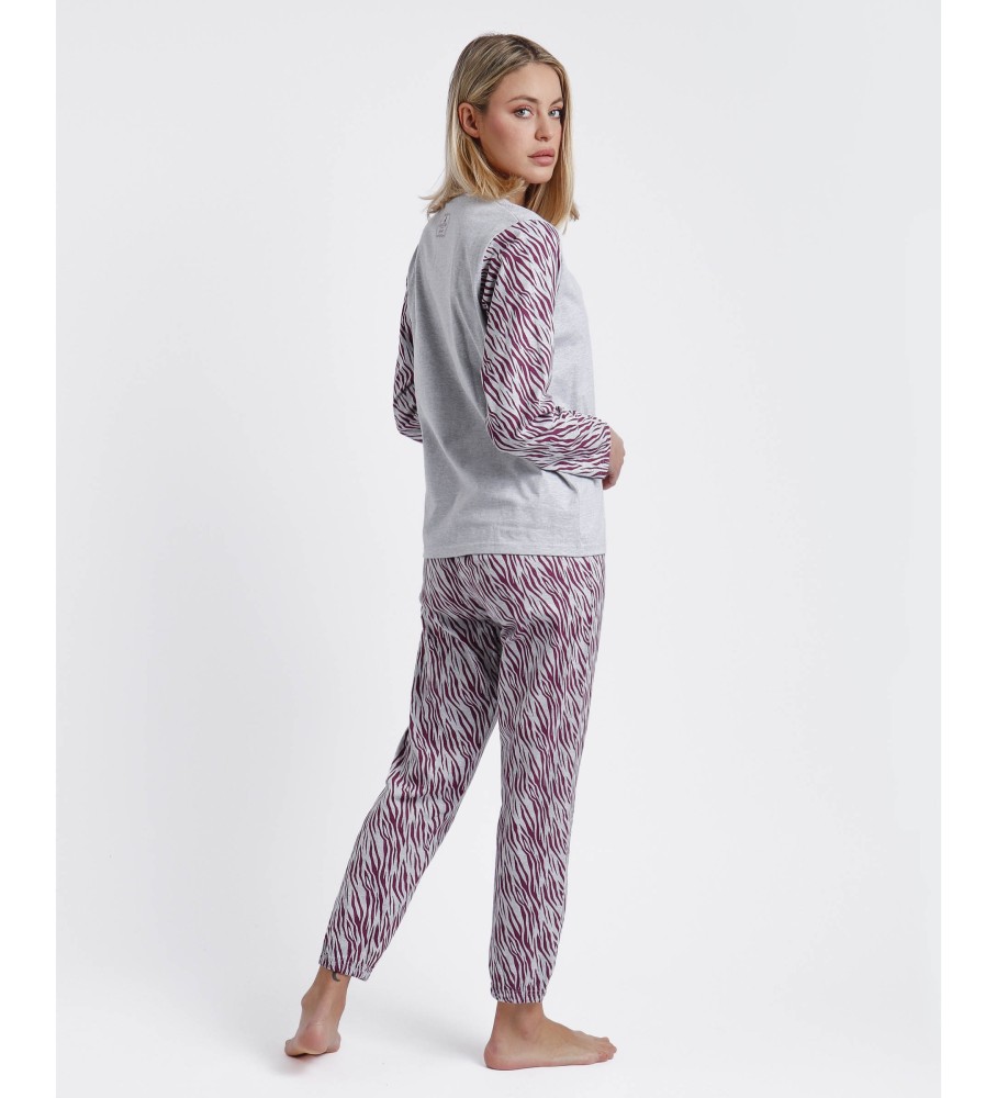 Pijama Santoro de manga comprida, cor Ruby Wild cinza