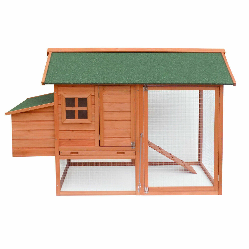 Poulailler avec espaces extérieurs et abri accrue avec toit vert bois d'épicéa 171 cm brun