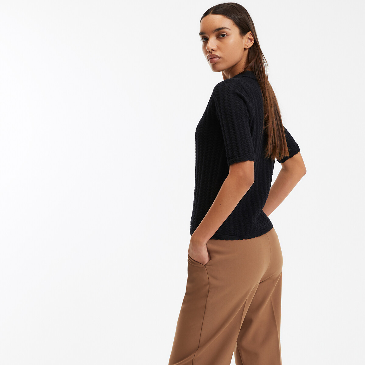 COLEÇÕES LA REDOUTE<br>Suéter com gola polo, malha fina