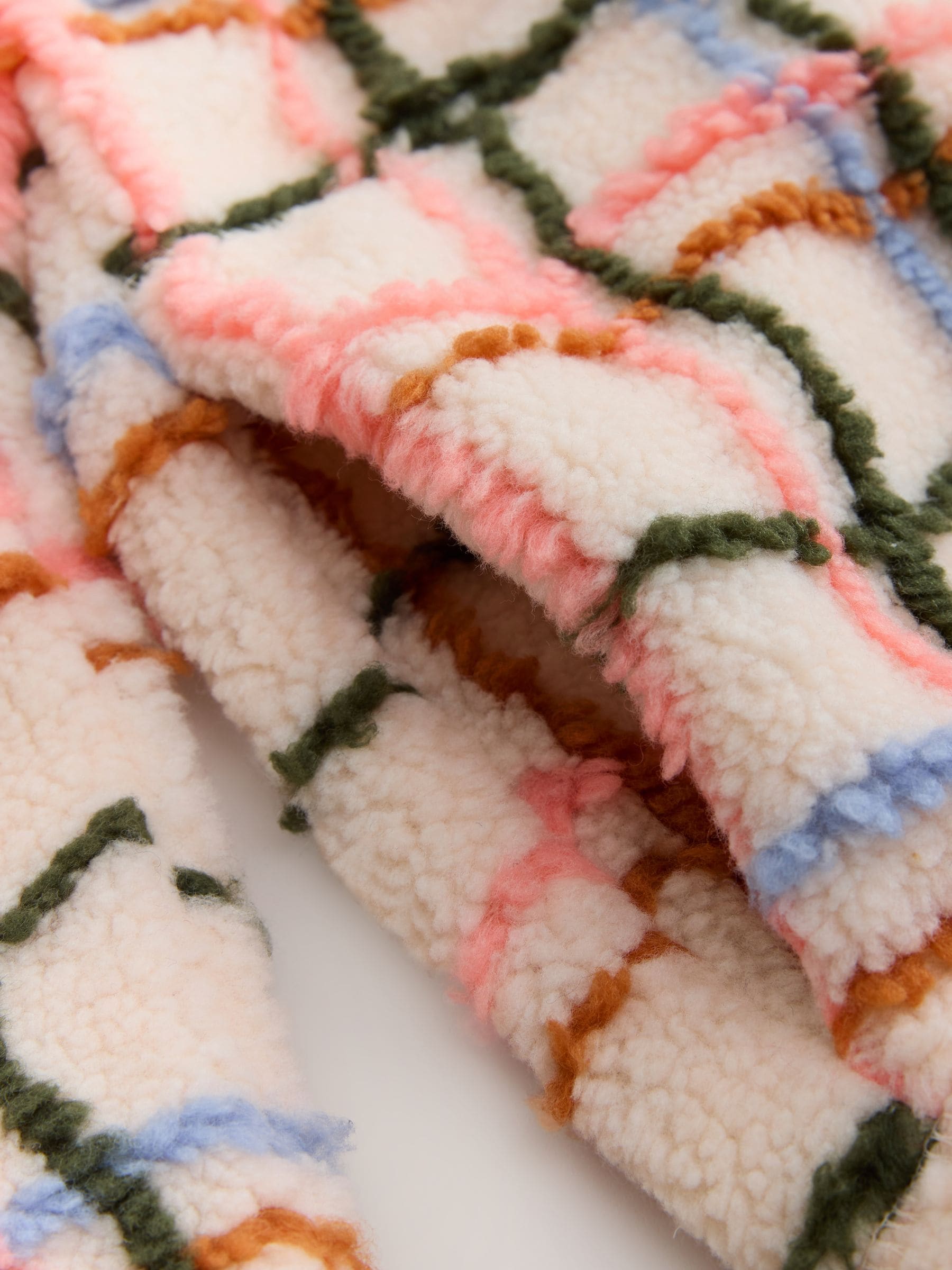 Roze/ecru geruit - Soft Touch Knusse Teddy Borg Kwartrondrits Fleece