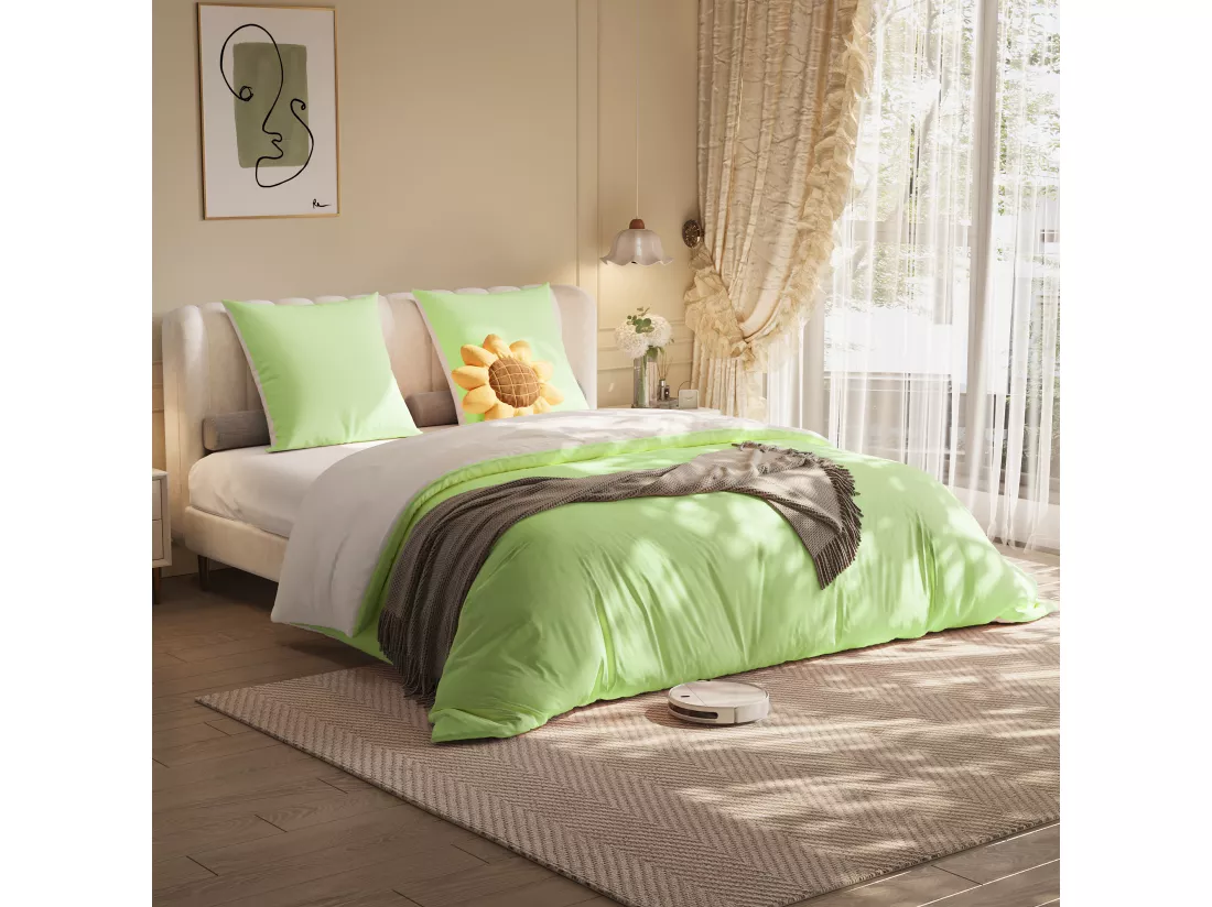 Parure de lit 3 pièces, d'oreiller*2(80 x 80), drap-housse (160 x 200) + housse de couette (155 x 220), vert, polyester