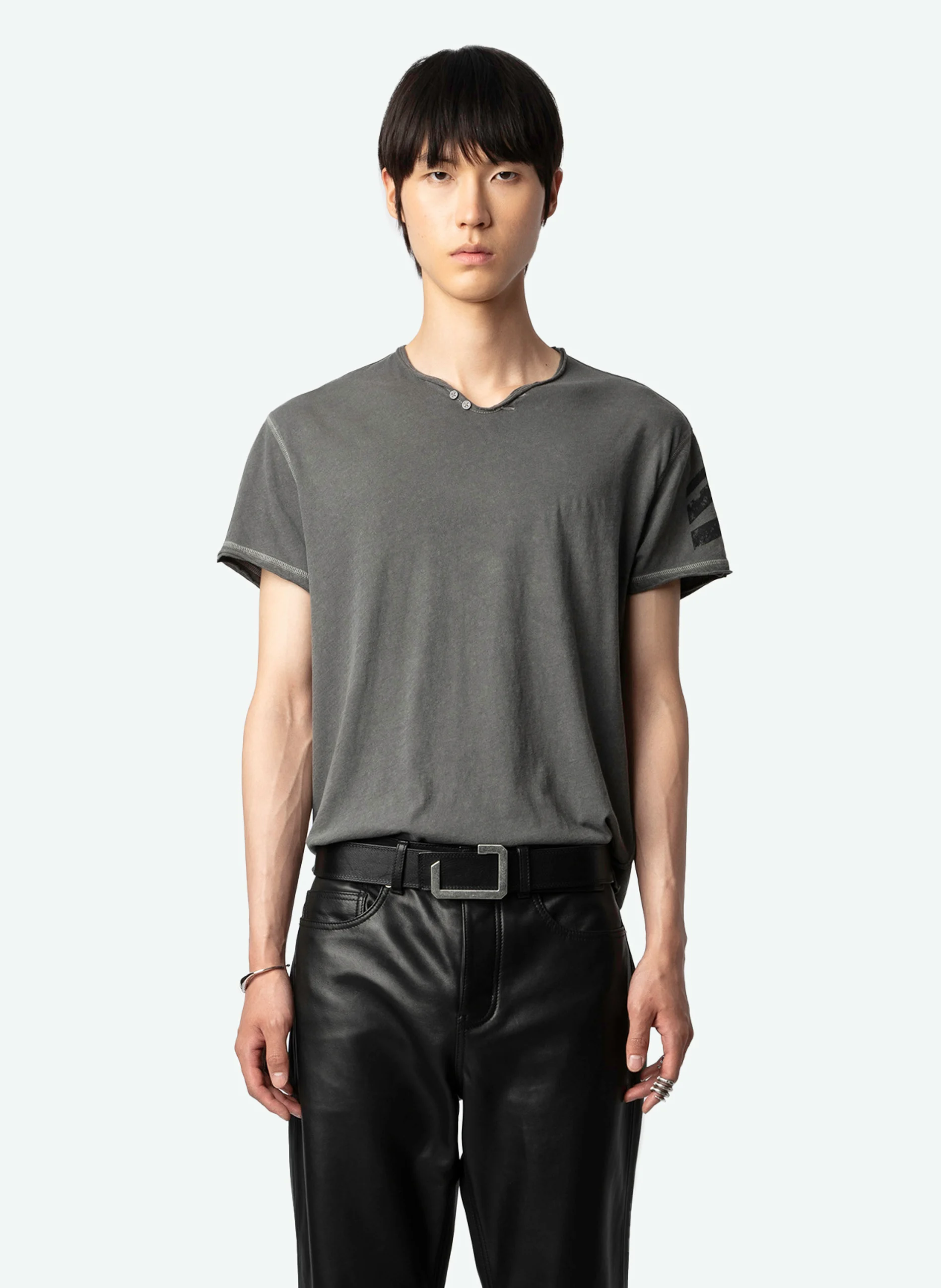 MONASTI - Tee-shirt col tunisien en coton | Gris