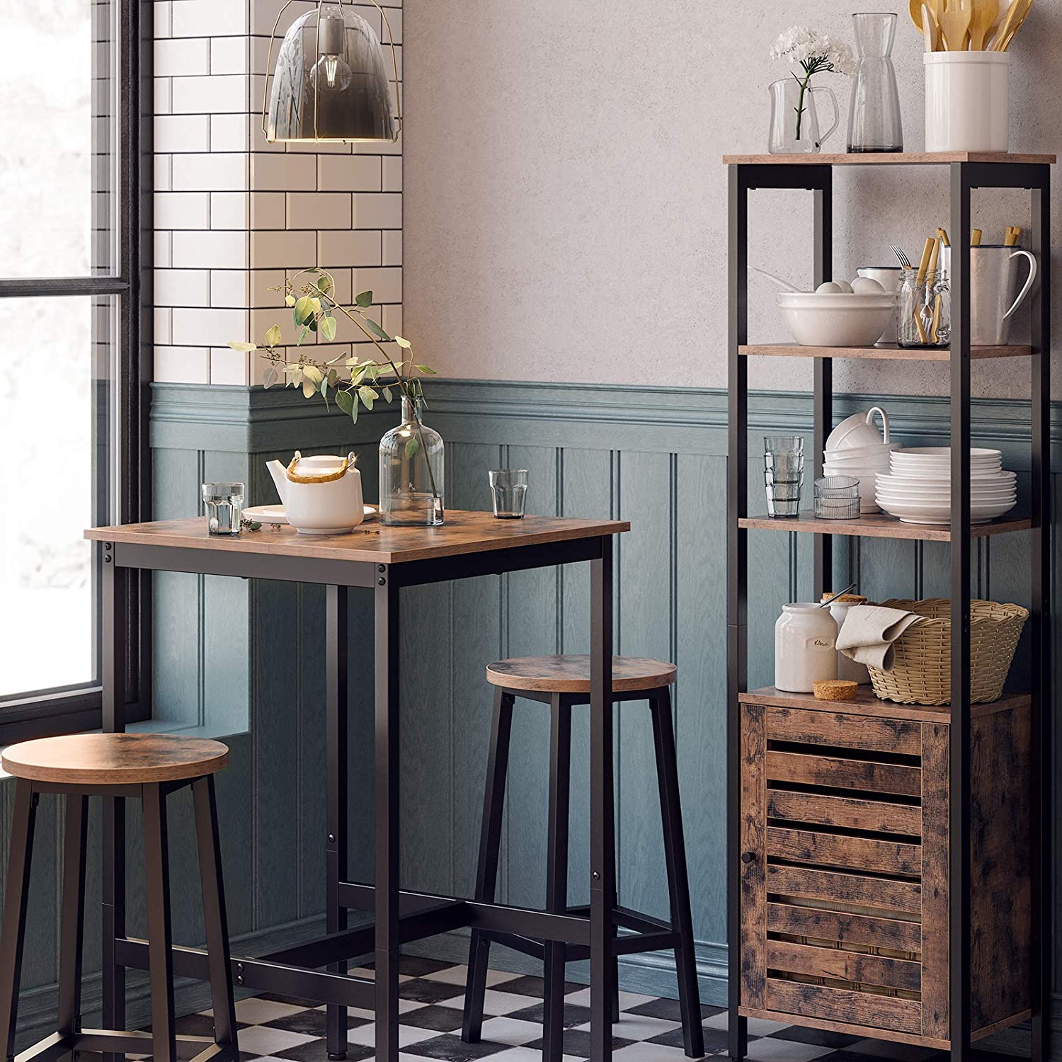 Bartafel, Hoge Keukentafel, IndustriÃ«le Stijl, Vintage Bruin|Zwart