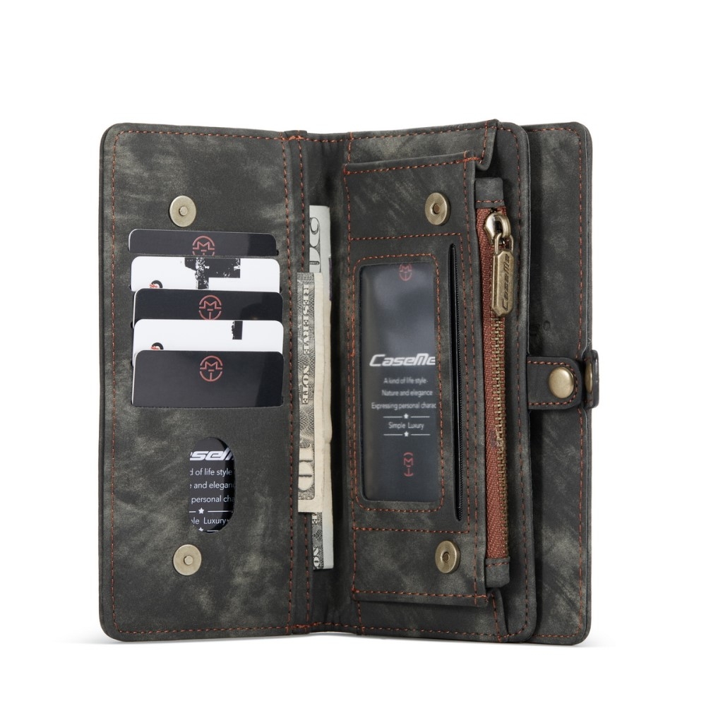 iPhone 12 / iPhone 12 Pro 2in1 Leder Tasche   Magnet Hardcase Karten Etui - Schwarz