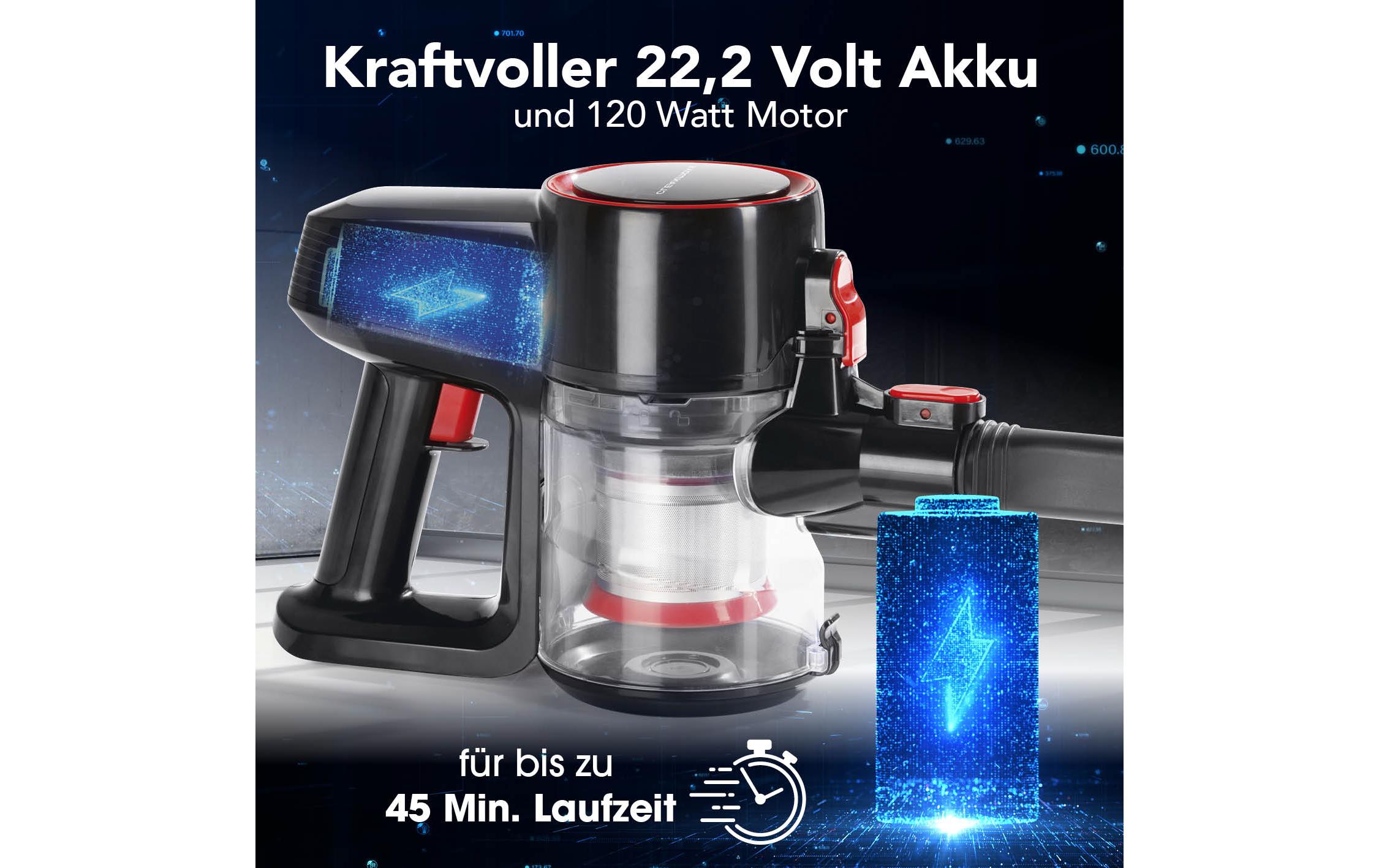 Akku-Hand- und Stielsauger Rot/SchwarzAkku-Zyklon-Staubsauger