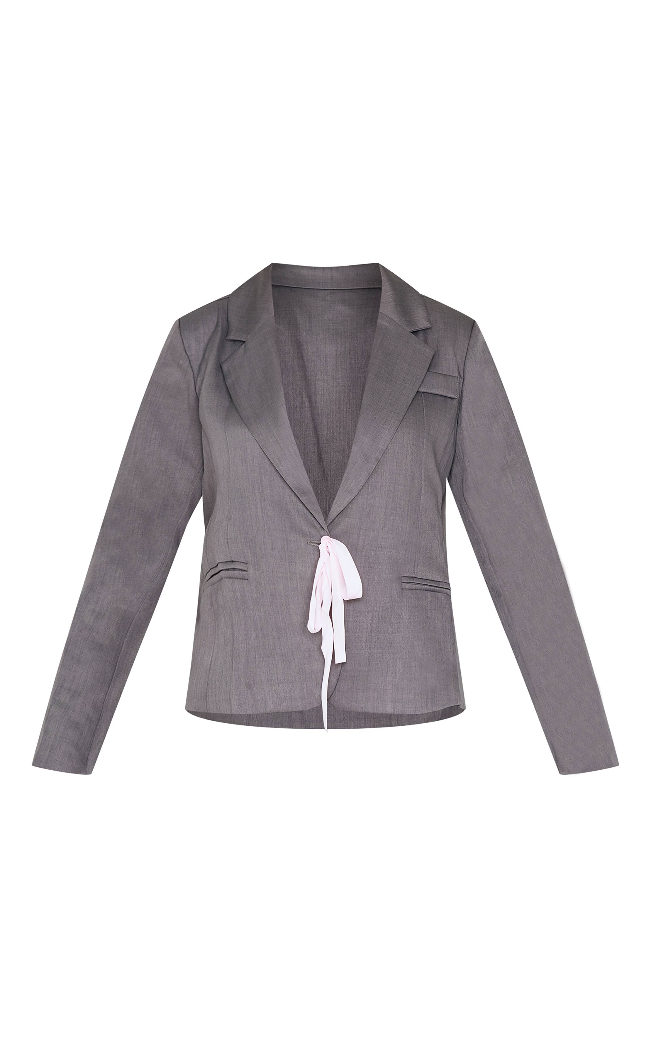 Gris Blazer Avec Détail Ruban
