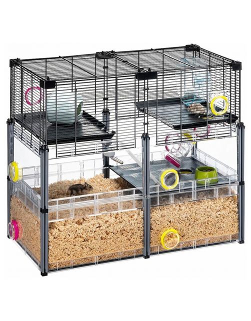 Ferplast Multipla Hamster Crystal - Dierenverblijf - 72.5x37.5x62 cm Zwart