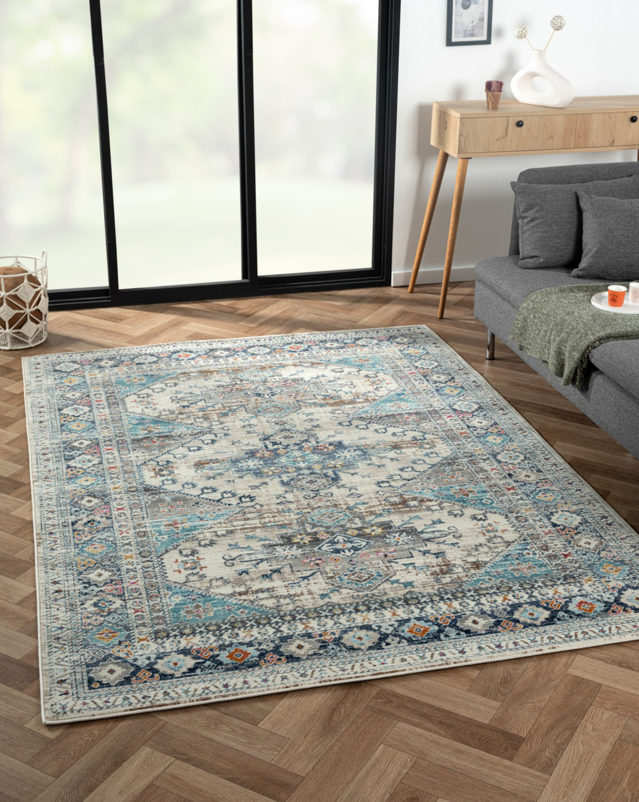 Teppich ELFI 2 - anthrazit-blau-creme - 170x240 cm