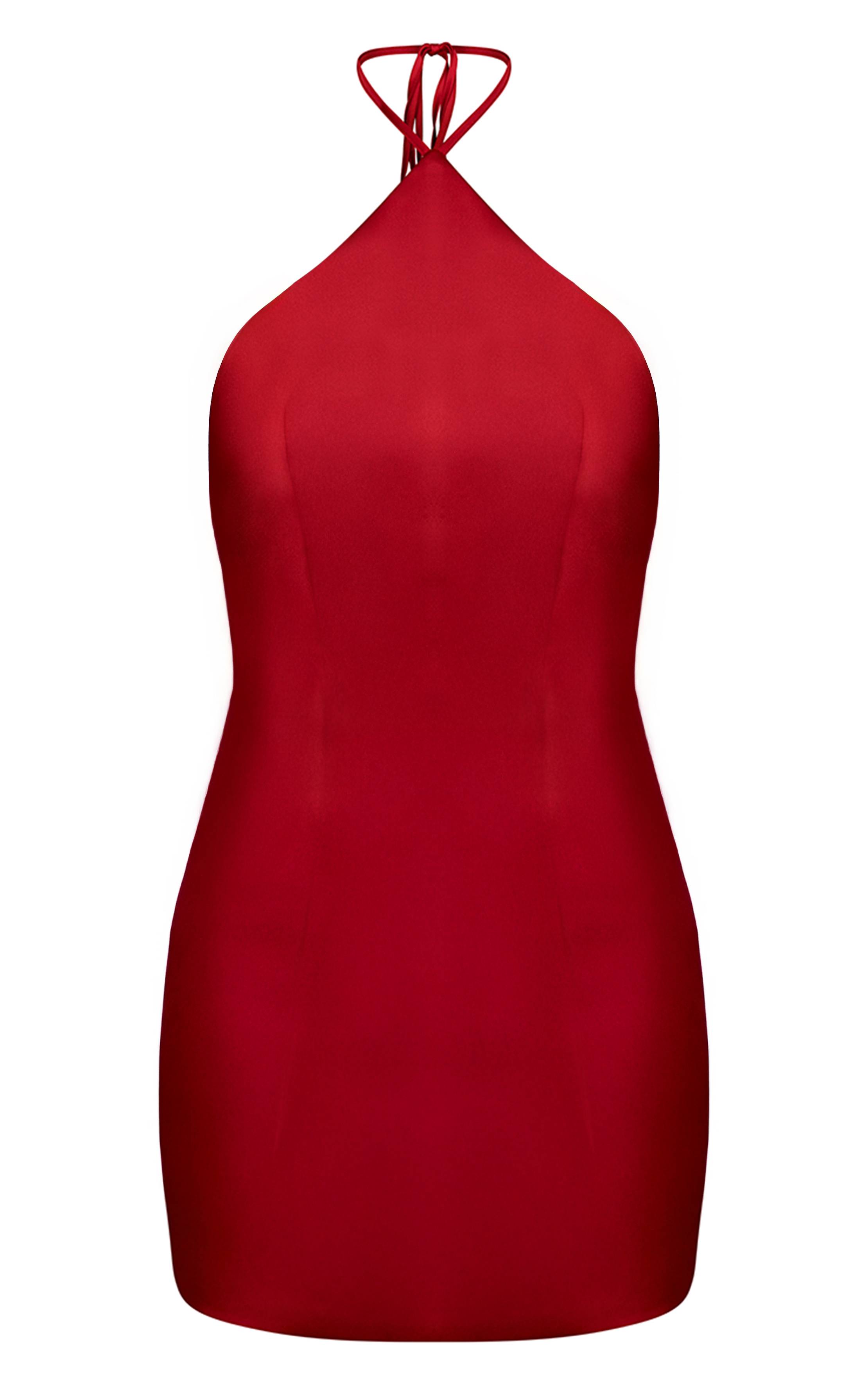 Rouge Robe Courte En Satin Rouge Avec Dos Drapé Et Détails En Dentelle