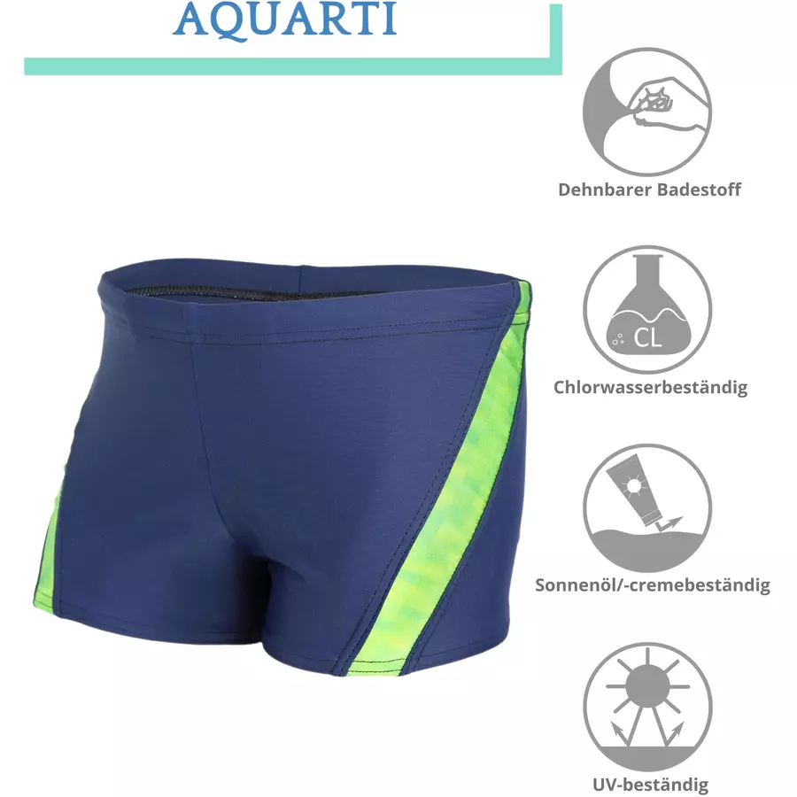 Aquarti Jungen Schwimmhose Kontrastfarbige Einsätze grün