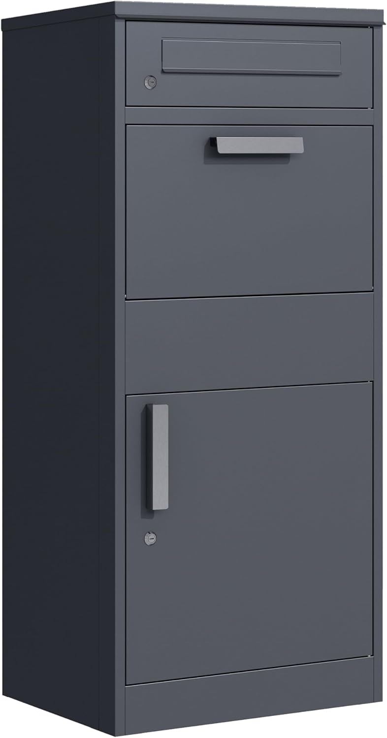 DEGAMO Paketbox Briefkasten Bremen 50x38x112cm, Stahl anthrazit RAL 7016, stehend, wasserdicht