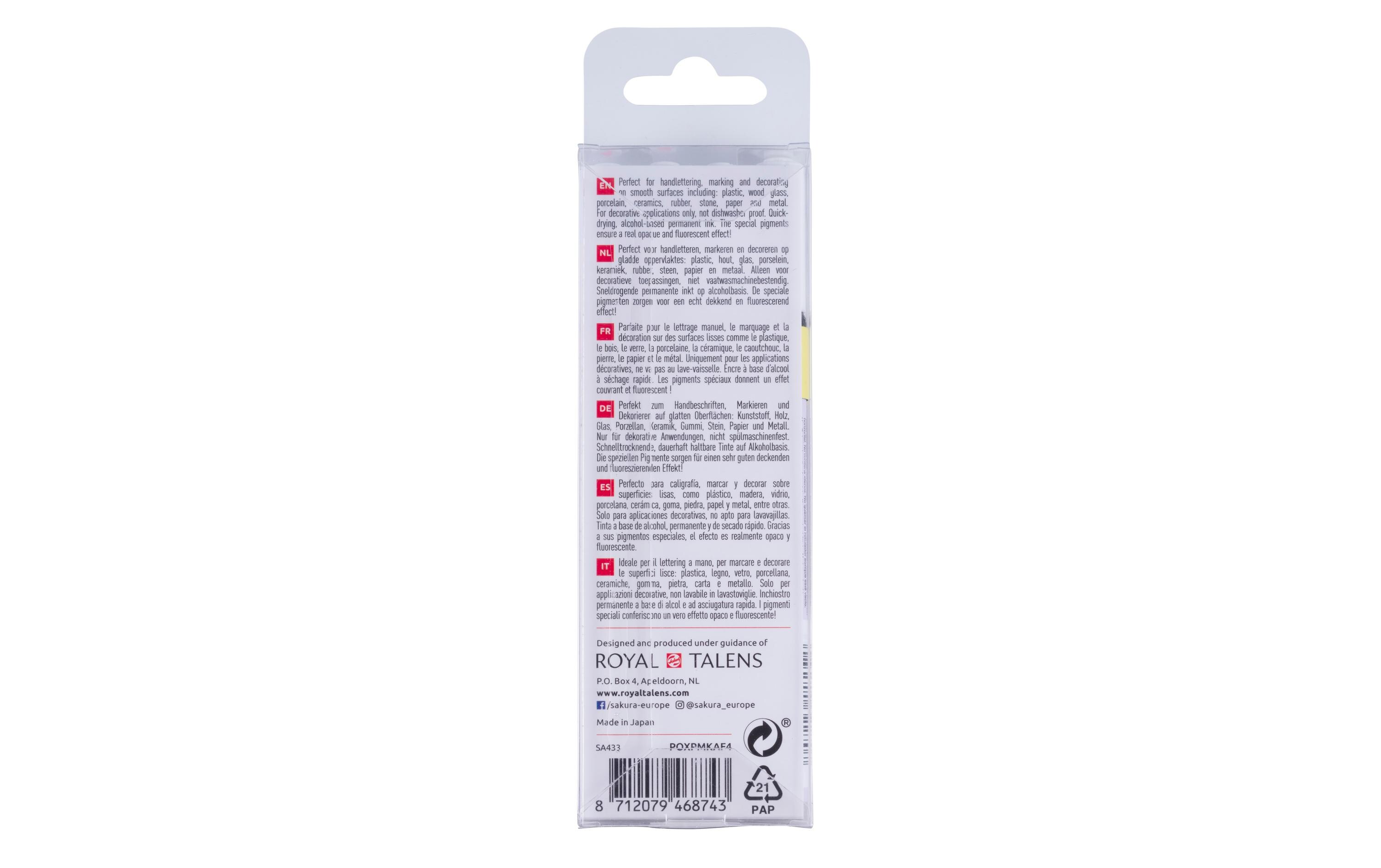 Lackmarker Pen-Touch 1.0 mm, F, 4 StückFluoreszierender Marker – Ideal für leuchtende Effekte auf weissen, schwarzen oder buntem Untergrund