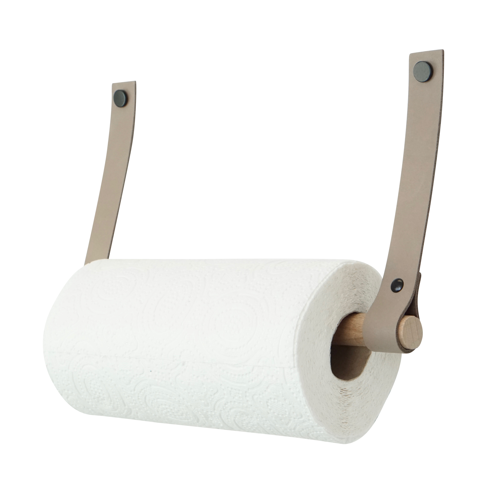 Leren keukenrolhouder (roldrager: rondhout) Taupe