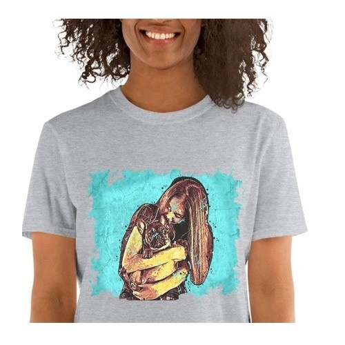 Camiseta feminina Mascochula, estampa personalizada com grafite do seu pet, cinza
