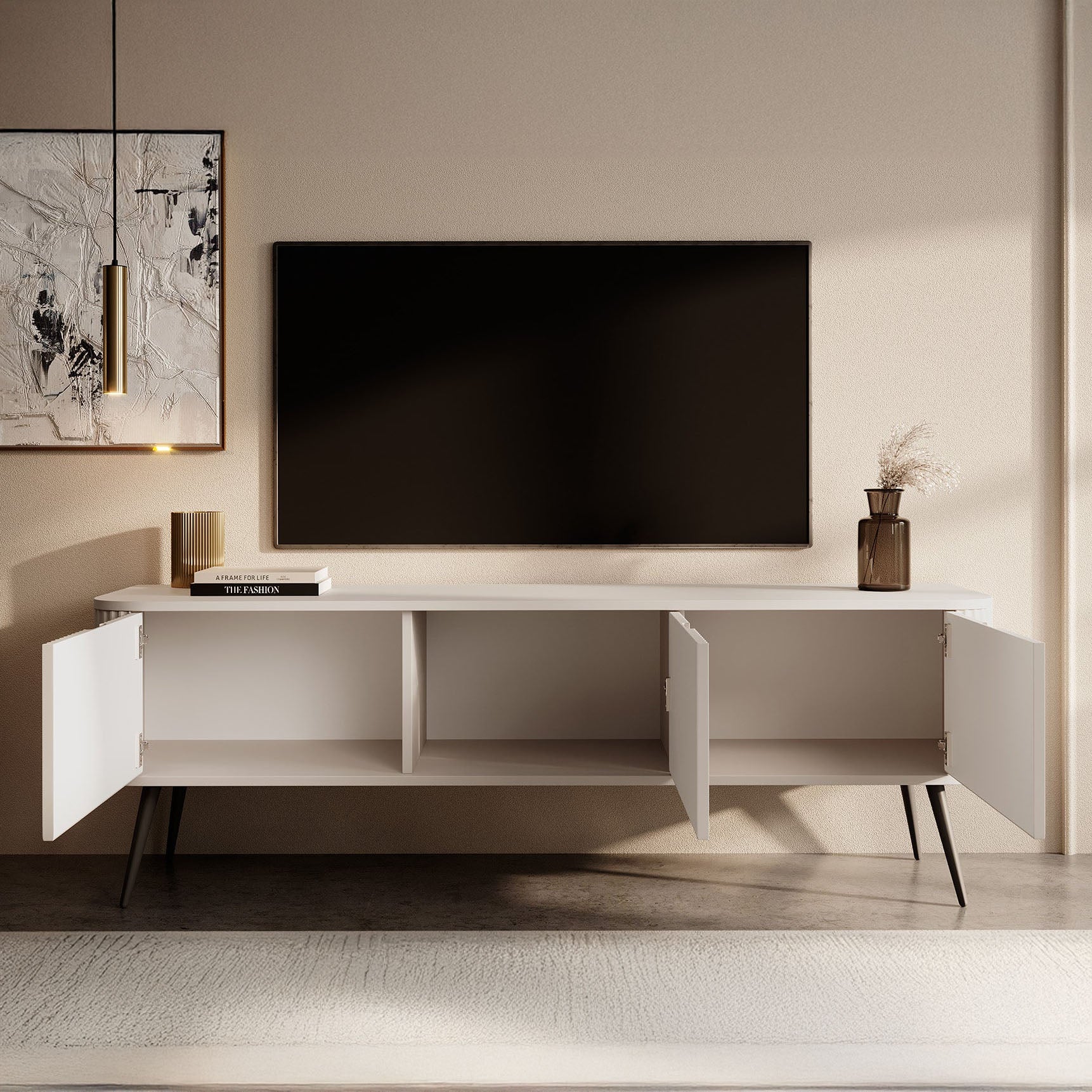 Zakari - TV-Meubel met 3 deuren - Beige - 168 cm