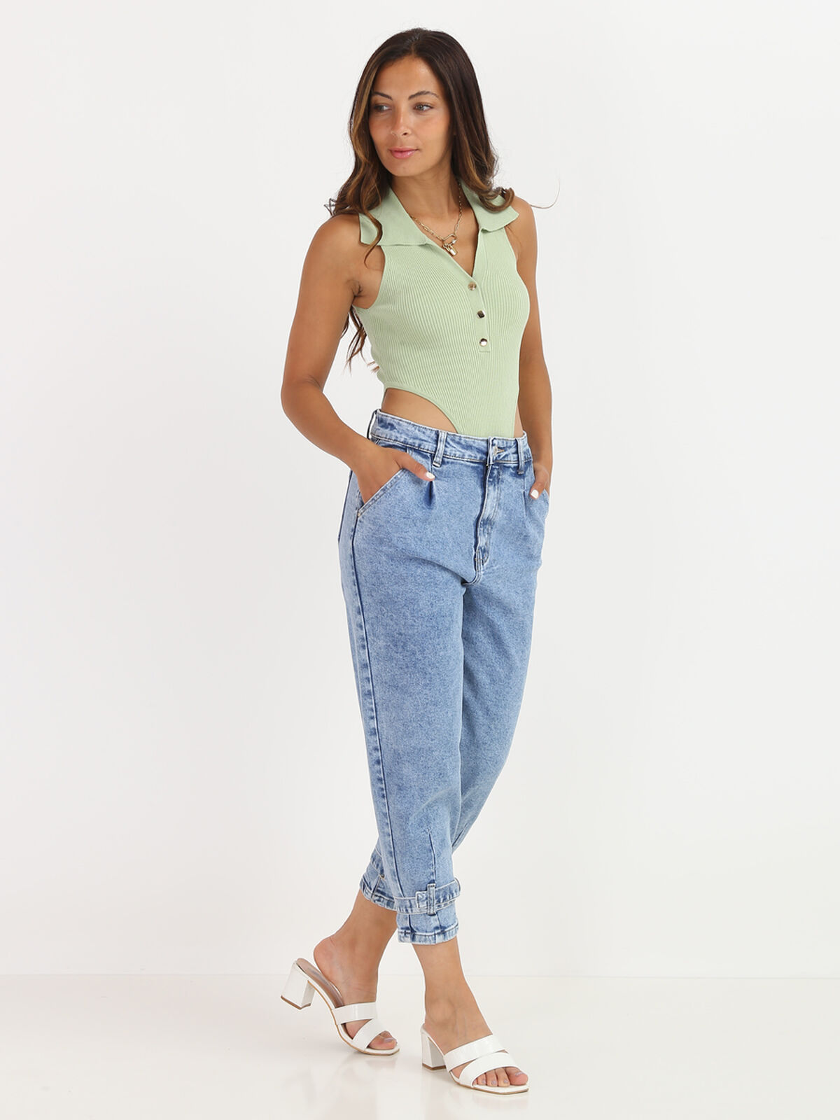 Body échancré à col polo- Vert clair